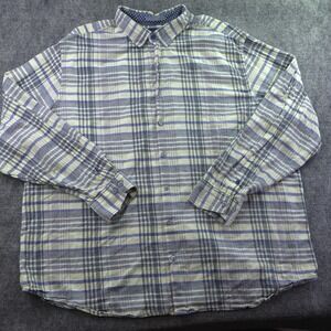 Tommy Bahama Shirt 3XL Tall 3XLT Gray Blue Plaid Long Sleeve Button Up
